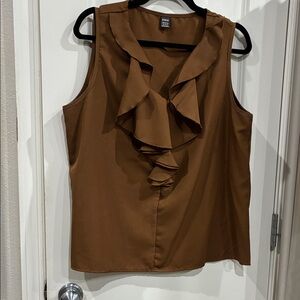 Brown Ruffled Sleeveless Top